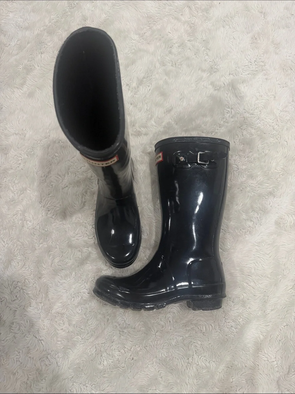 Hunter kids Gloss Black Mid-Calf Rain Boots Girls Size 3 B